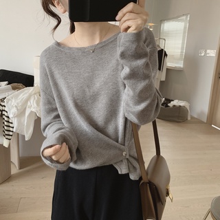 花灰灰🌟完美初春日常 l 灰X黑X咖X杏 四色 質感設計下擺皺摺針織衫 春季新款慵懶顯瘦圓領針織毛衣 針織上衣