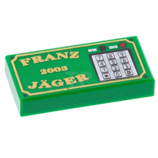 LEGO 樂高 綠色 1X2 印刷 'FRANZ JÄGER' 銀色數字鍵盤 3069bpb0031