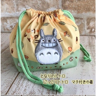 出口日本 龍貓 系列棉布印花毛絨貼布刺繡龍貓抽繩束口袋 收納袋