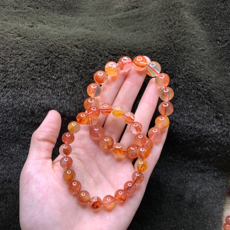 萬佛水晶天然彩膠花手珠紅膠花黃膠花完美配色雲母共生 蝦皮購物