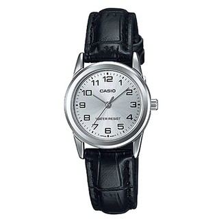 【CASIO】經典時尚指針真皮腕錶-數字銀面(LTP-V001L-7B)正版宏崑公司貨