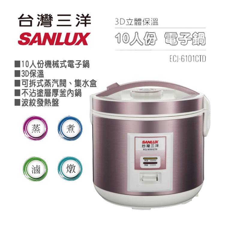 SANLUX 台灣三洋 十人份電子鍋 ECJ-6101CTD