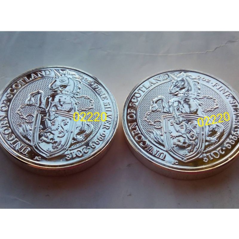 售價8700元~2018年英國獨角獸銀幣2盎司，英國銀幣，銀幣，錢幣，紀念幣，收藏錢幣~2018年英國獨角獸銀幣二盎司