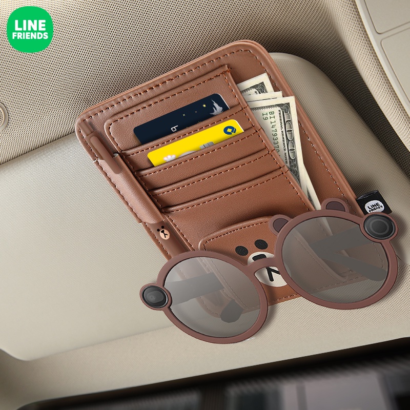 LINE FRIENDS汽車遮陽板證件票據收納多功能卡片夾卡包車載眼鏡夾