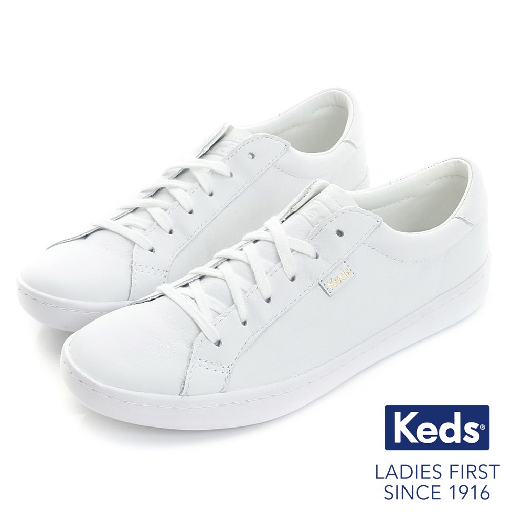 【Keds】復古運動皮質綁帶休閒鞋-9171W130044-白色