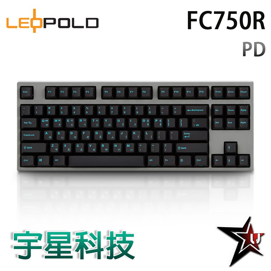 Leopold FC750R PD 2019 黑色青字 灰殼 PBT二射成型字體正刻英文 茶/青/紅/靜音紅 宇星科技