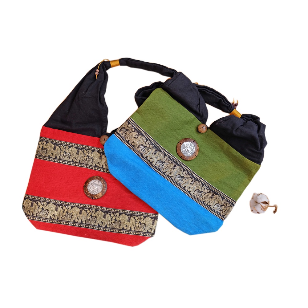 全新🇹🇭【泰國包】👜側背造型布包 大象刺繡拼接包🌲民俗風～手工環保僧侶購物袋