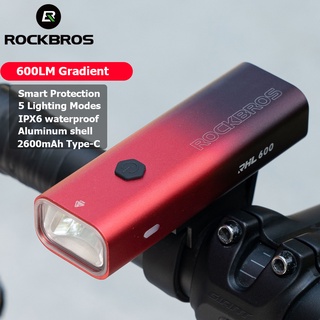 Rockbros 自行車燈 600 流明 IPX6 防水自行車前燈頭燈智慧溫控手電筒自行車設備