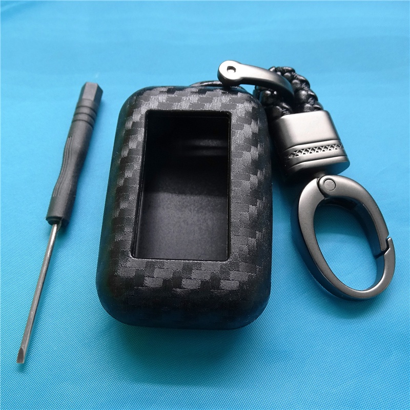 碳纖維矽膠汽車鑰匙套 汽車報警遙控器 Fob 保護套包 適用於StarLine E95 E65 E90