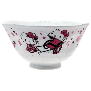 花見雜貨~日本製 全新正版 kitty 凱蒂貓 碗 瓷器 陶瓷 飯碗 瓷碗 陶瓷碗 和服 造型拉車款