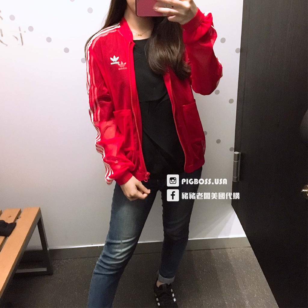 豬豬老闆】ADIDAS ORIGINALS TRACK JACKET 艷紅色透明薄紗立領外套女款DW3890 | 蝦皮購物