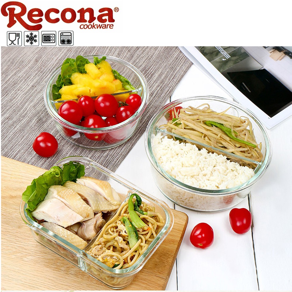 【Recona】圓形分隔耐熱 玻璃保鮮盒800ml/便當盒  賣客王國