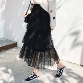 女生女裝半身裙小個子150cm蛋糕裙半身長裙夏天薄款高腰黑紗裙子女網紗群子穿搭 蝦皮購物