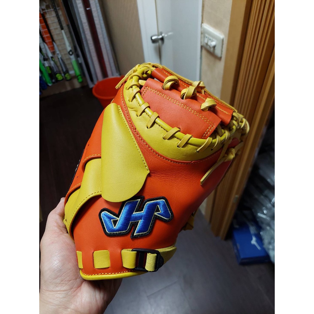 HATAKEYAMA HA  頂級訂製款硬式牛皮 捕手手套 蛇腹型補手手套   橘/黃配色  外銷日本款