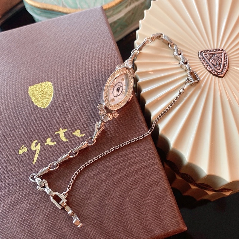 日本專櫃品牌珠寶Agete聖誕限定限量金色典雅古典細緻經典巴洛克歐式月桂葉錶徑k10珍珠母貝鑽石真鑽手鏈手錶