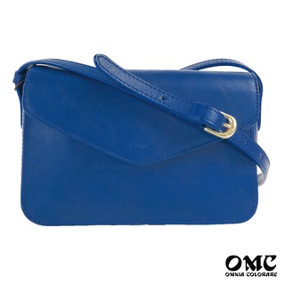 【OMC】義大利植鞣革vegetable tanned leather信封式翻蓋側背包(藍色)