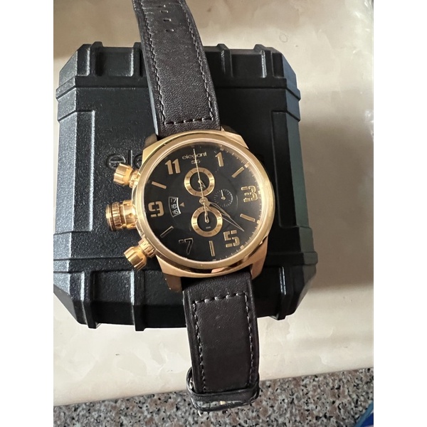 （寶島鐘錶購入）elegantsis 叢林戰鬥強悍三眼計時腕錶（金色）