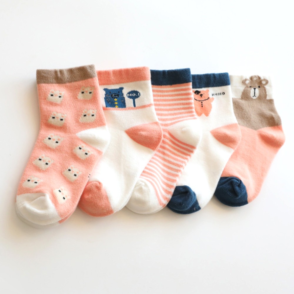 【STAR BABY】俏皮童趣舒適學生童襪5入套組-可愛小熊