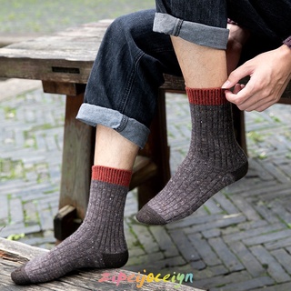 襪子 男襪 粗線日系中筒襪 點紗 復古 男士簡約拼色潮長襪