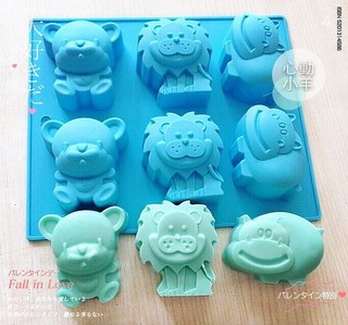 心動小羊^^.動物園動物,獅子,熊,河馬矽膠模具 果凍 巧克力模具 布丁模具 手工皂模具 製冰盒 餅乾模具 烘焙模具