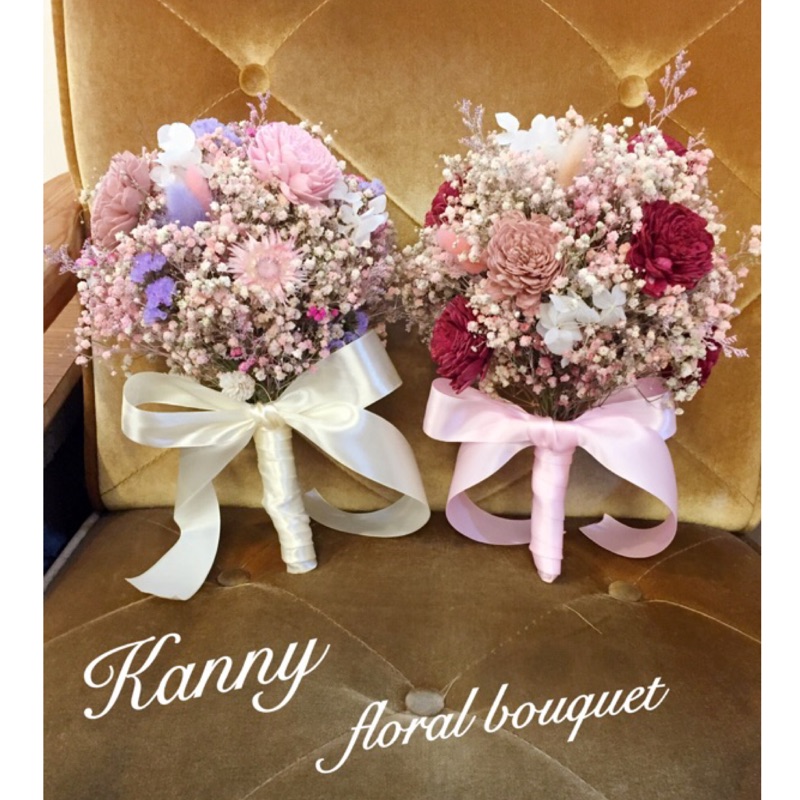 Kanny 新娘捧花圓形捧花乾燥花捧花玫瑰捧花太陽玫瑰捧花滿天星捧花粉色系捧花紅色捧花捧花