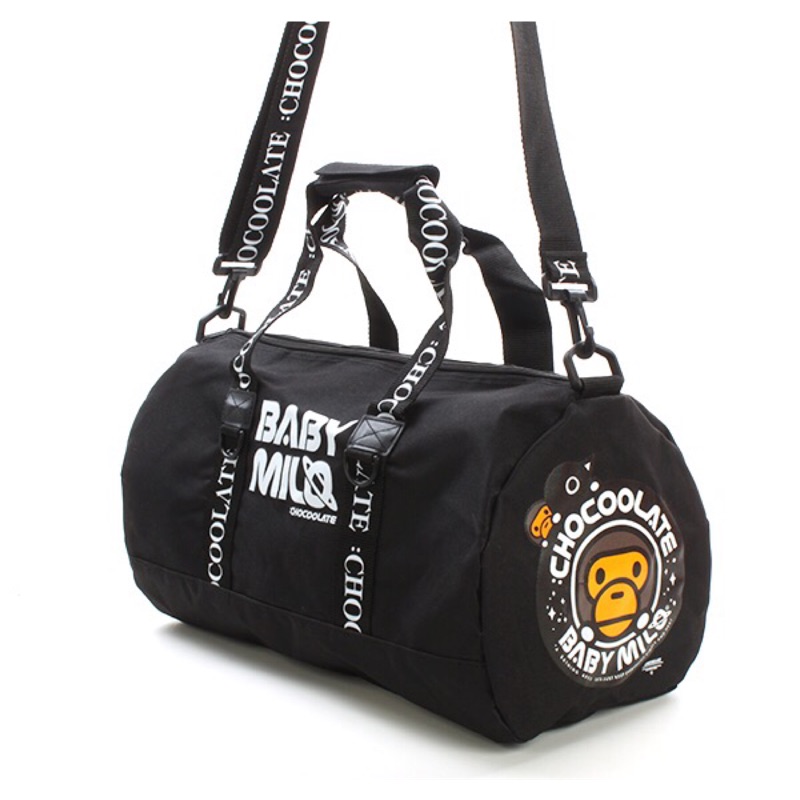 日雜附錄 APE A BATHING 黑色圓筒運動 旅行包 旅行運動包 休閒側背包 BAPE baby milo 猴子