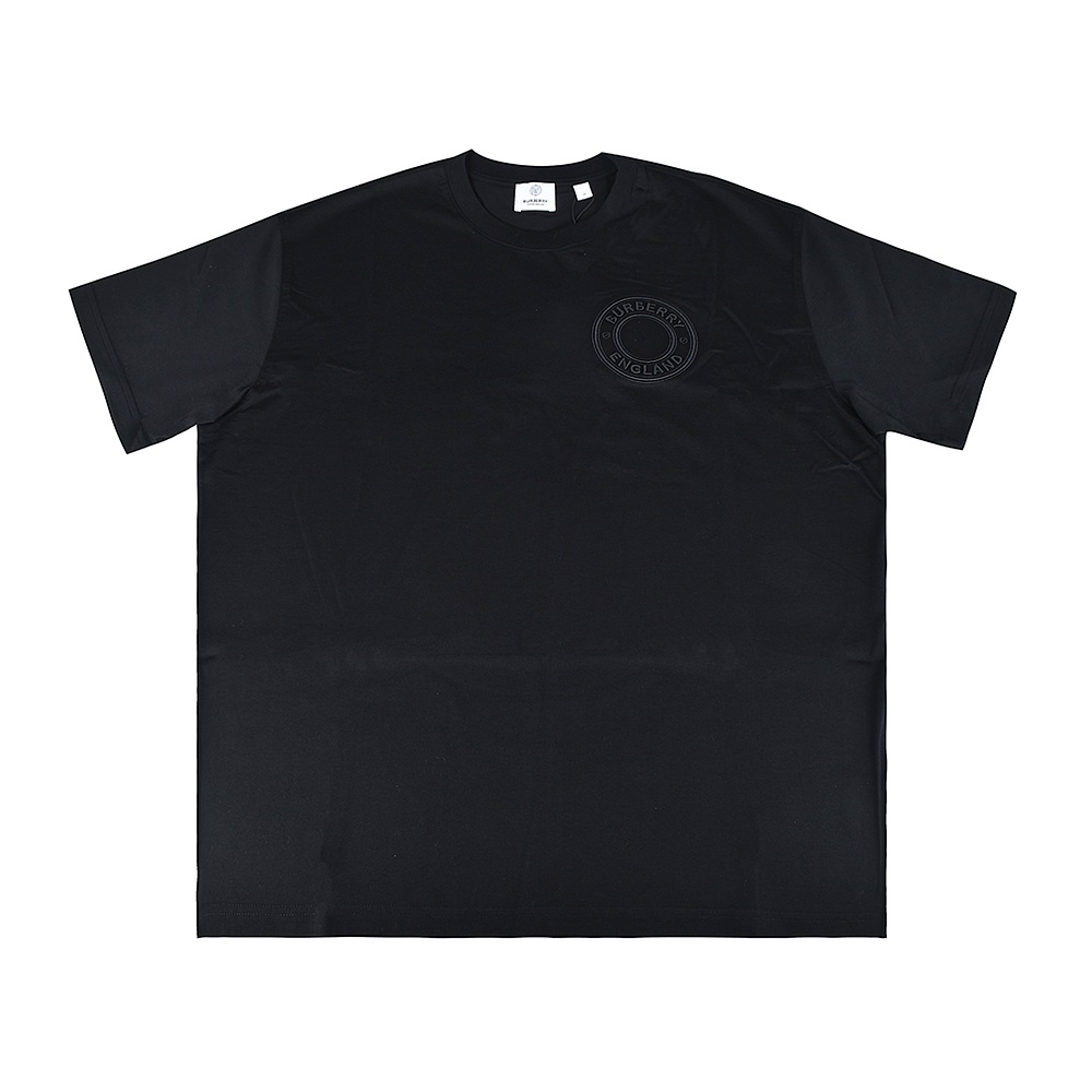 BURBERRY 黑字LOGO刺繡圓標設計純棉短袖T恤(男款/黑)