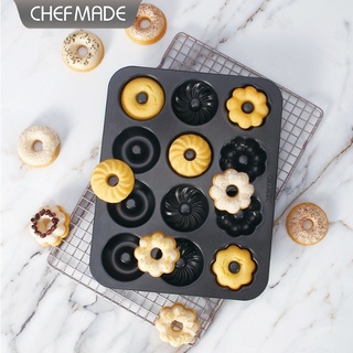 Chefmade學廚WK9869 碳鋼 黑色不沾12連 甜點 蛋糕烤模 甜甜圈 烘焙模具 造型甜甜圈烤模 造型麵包模