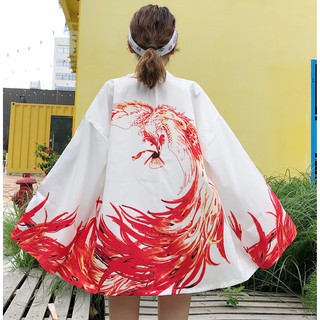 台灣現貨!免運!火鳥日式羽織 白鳳凰外套 烈火鳥 表演和服外套 祭典外掛 羽織 和服 表演 白色和服 浴衣 日本風