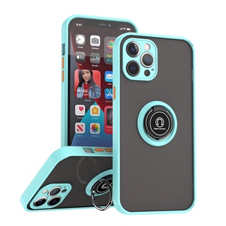Iphone 11 12 Pro Max 硬殼帶汽車磁性指環支架支架半透明啞光飾面保護套皮膚手感磨砂防震外殼軟邊