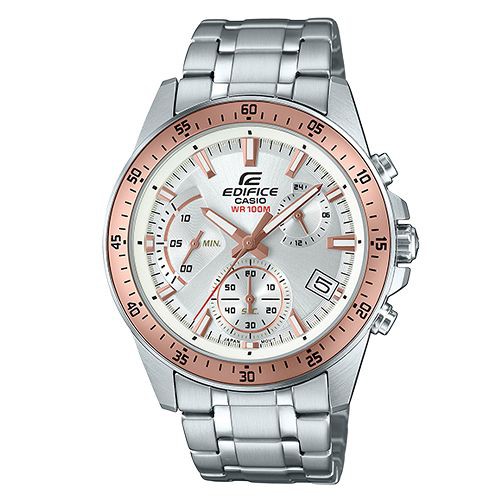 【CASIO】EDIFICE 經典賽車腕錶-玫瑰金X白(EFV-540D-7B)正版宏崑公司貨