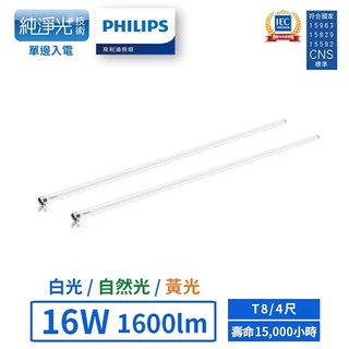 【飛利浦PHILIPS】LED T8/4尺/16W/易省玻璃燈管 (黃光/自然光/白光)【實體門市保固一年】