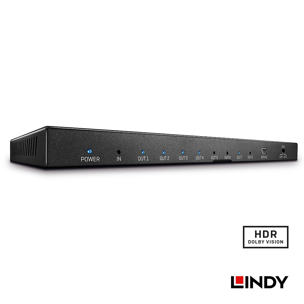 LINDY 林帝 HDMI2.0 UHD 18G 4K@60HZ 一進八出影像分配器 (38237)