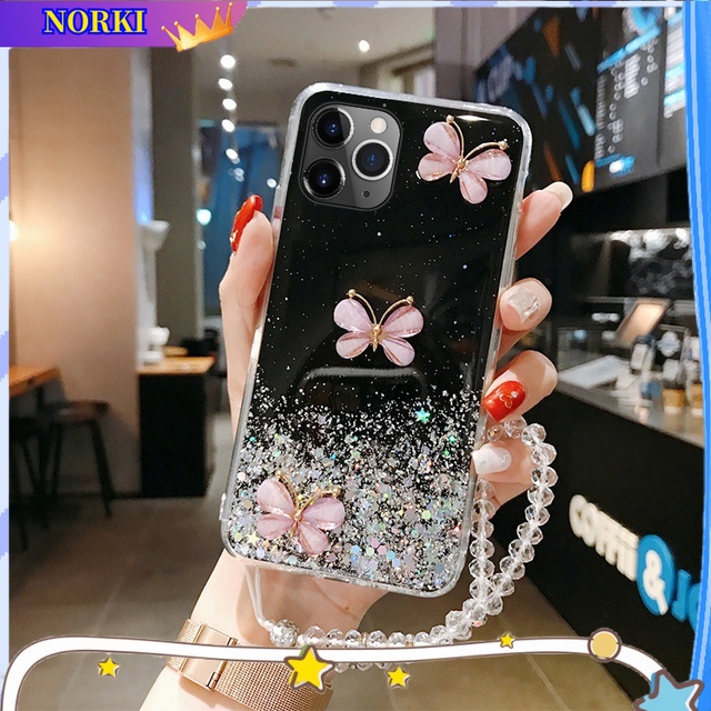 華為 Mate 20 30 40 50 60 Pro Mate 20X 三維蝴蝶 Bling Glitter 掛繩矽膠後