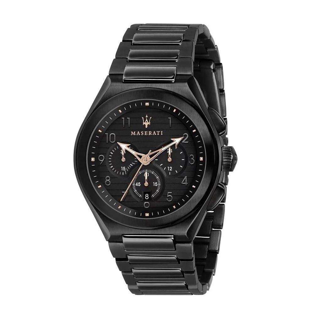 【Maserati 瑪莎拉蒂】三眼計時鋼帶時尚腕錶-沈穩黑/R8873639003/台灣總代理公司貨享兩年保固