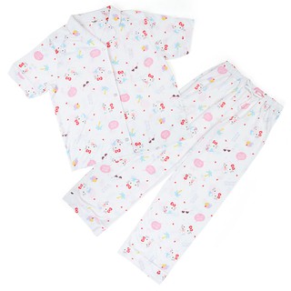 (現貨在台)日本正品Sanrio 三麗鷗 成套 睡衣組 短袖 上衣 長褲 休閒服飾 凱蒂貓 Hello kitty 白色