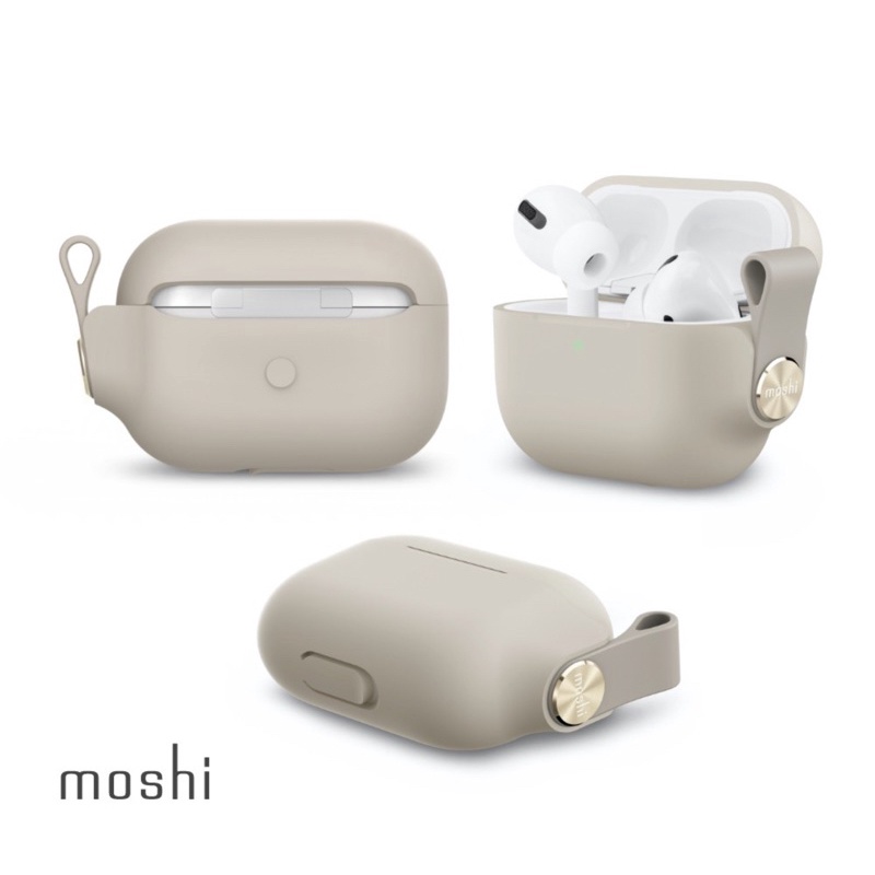 Moshi AirPods Pro耳機充電盒保護套-米色(附可拆式腕帶)