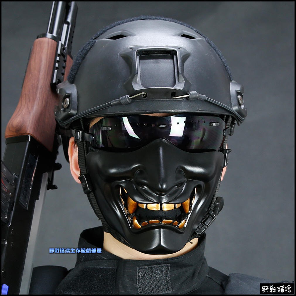 野戰搖滾 生存遊戲 般若造型硬殼半罩式防彈面罩 黑色 忍者面罩骷髏面罩鬼面具防護面罩 蝦皮購物