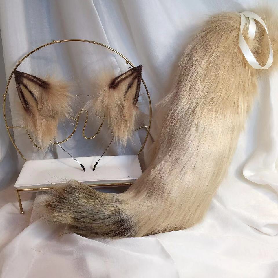 Luna 棕狼獸耳kc仿真獸尾狼耳貓耳狐貍耳發箍cosplay 蝦皮購物