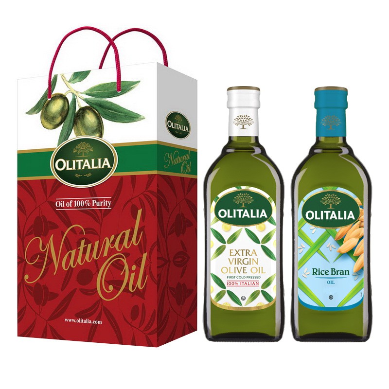 【Olitalia奧利塔】特級冷壓橄欖油+玄米油禮盒組(500ml各1)