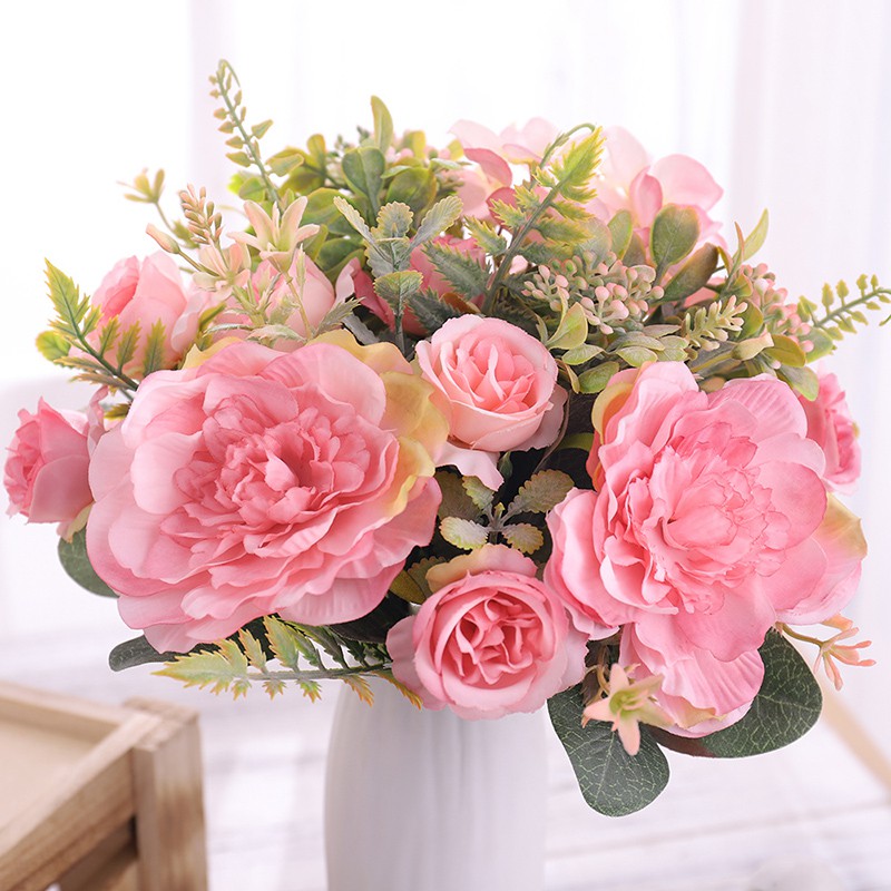 繡球花秋季牡丹玫瑰婚禮花人造花假花裝飾花新品diy客廳裝飾水草