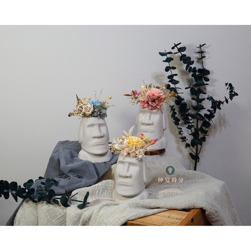 簡約唯美 小型摩艾永生乾燥盆花 摩艾盆花 摩艾桌花 開幕花禮 盆花 永生花 乾燥花 祝賀 喬遷 乾燥花盆栽 仲夏時分 蝦皮購物