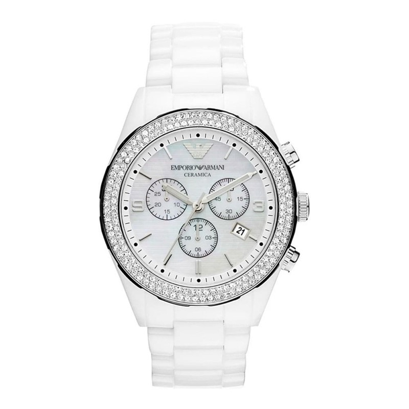 ARMANI 手錶 AR1456 時尚三眼計時 陶瓷錶 陶瓷錶帶