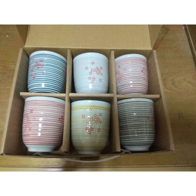 御倉屋 okuraya 一套6個 杯 茶 質感 陶瓷 花 黃 藍 紅 白