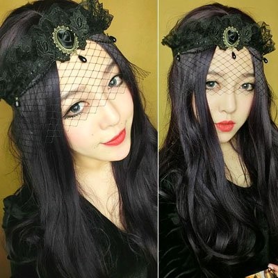 歐美宮廷復古黑蕾絲網紗遮面具舞會派對皇冠花朵夜店面紗發飾頭飾