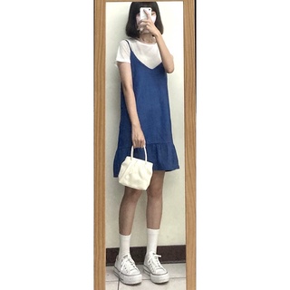 韓國帶回♡吊帶魚尾裙 藍色吊帶裙 兩件式背心小洋裝
