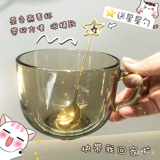 ins風少女風茶色早餐杯燕麥牛奶杯咖啡杯琥珀耐熱健康玻璃杯批發 j3Mn