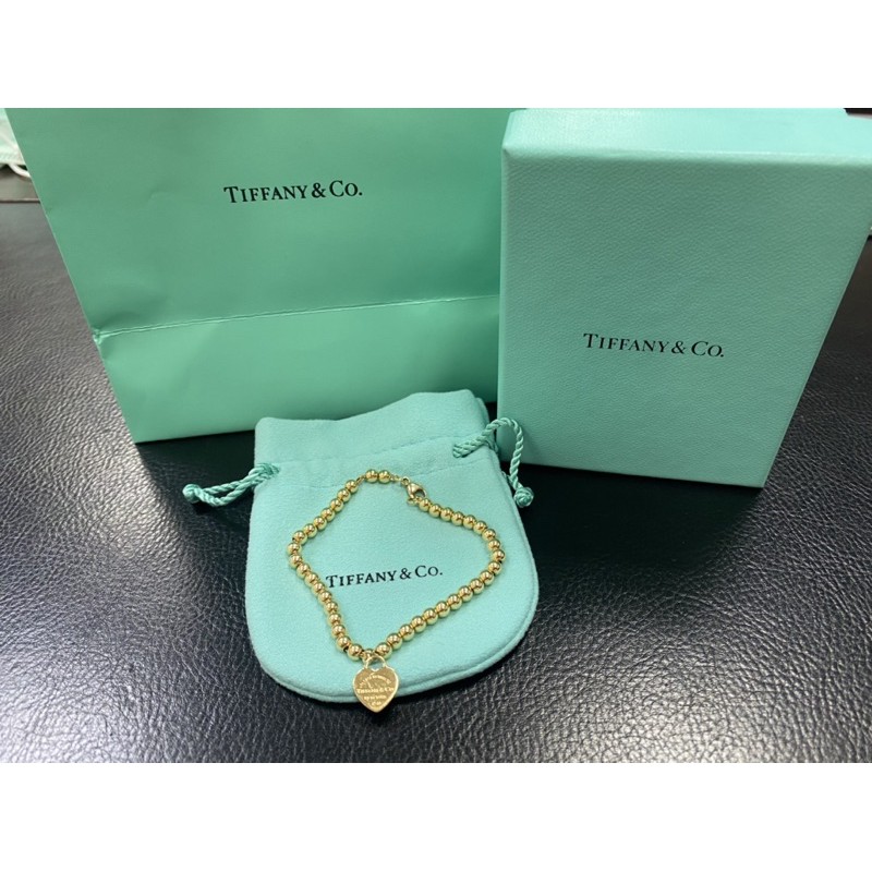 TIFFANY&amp;CO. 蒂芬妮 AU750 經典Return to Tiffany™ 系列 愛心牌 珠珠 刻字款 手鍊！