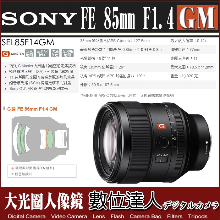 【數位達人】SONY FE 85mm F1.4 GM / SEL85F14GM G Master