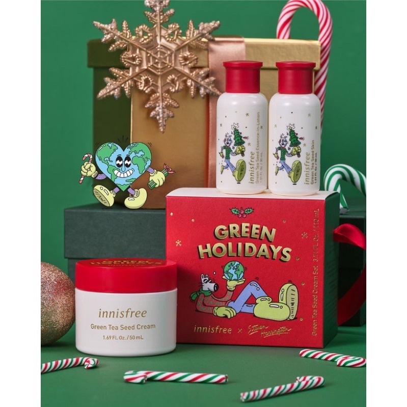 innisfree 2021綠色聖誕 綠茶籽保濕霜組 全新 未拆封 聖誕禮物 交換禮物
